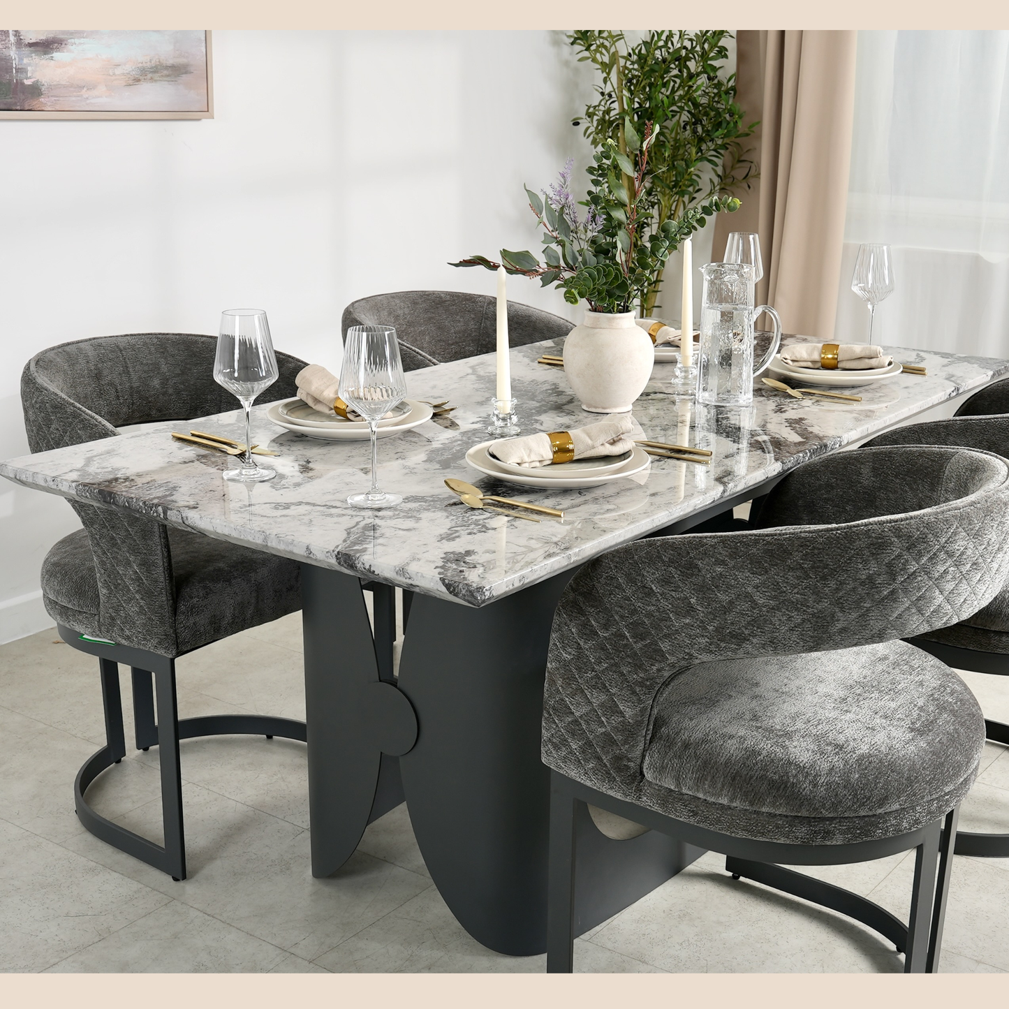 Valen Grey Marble Dining Table